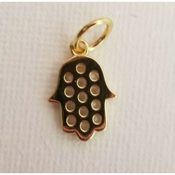 COTE D ARGENT 14k Gold Plated Sterling Silver Cz Hamsa Charm New Palm Hand - Picture 3 of 4